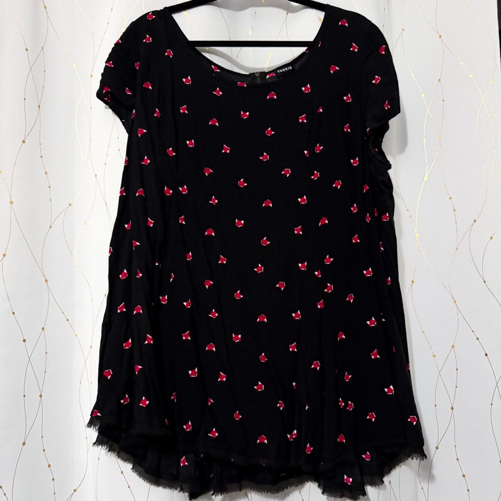Torrid Black and Orange Fox Pattern Boxy Short Sleeve Blouse